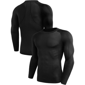 OEM Service Long Sleeve <b>Compression</b> <b>Shirt</b> Solid Black Quick Dry Sporty Fit O Neck Knitted Polyester Athletic Wear - Product Image 2