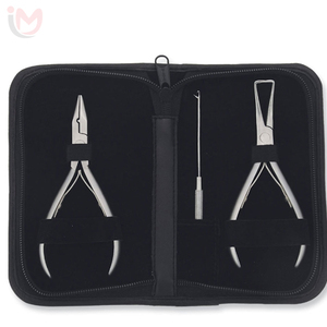 Hair Extensions Stainless Steel Pliers and <b>Needle</b> with 3 Micro Ring Link Beads and PU Leather <b>Case</b> OEM Services - Product Image 1