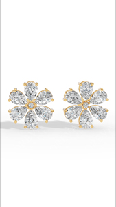 ต่างหูเพชรทรงลูกแพร์ประดับดอกไม้ ดีไซน์หรูหรา ทอง 14K สำหรับขายส่ง - Product Image 5