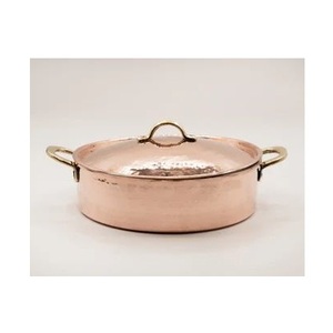 Casserole ovale haut de gamme en cuivre pur épais avec couvercle bombé pour service de table - Product Image 2