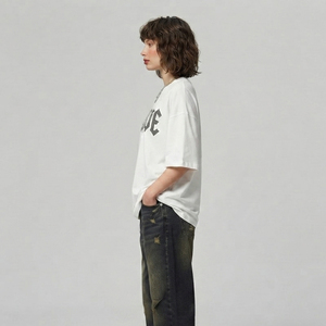 T-shirt ample à manches courtes pour femme avec strass, 100 % coton, coupe oversize épaisse et épaules tombantes, style streetwear - Product Image 3