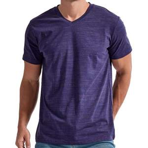 T-shirt en tricot à manches courtes et col en V pour homme, couleur unie, coupe classique, style décontracté, violet - Product Image 1