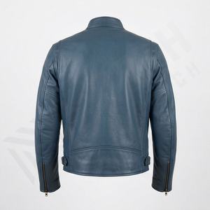 Veste en cuir pour homme style motard NAI-0484A, vêtements de moto tendance, col rond, manteau de moto de couleur personnalisée - Product Image 2