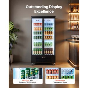 Frigorifero Verticale Commerciale per Bevande 24.9 Cu.Ft / 705L, Frigo Vetrina a 2 Porte in Vetro con 5 Ripiani Regolabili - Product Image 5