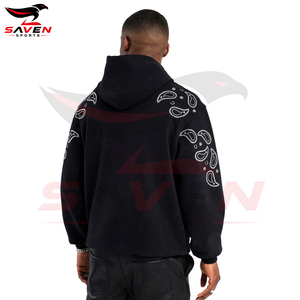 Sweat à capuche épais noir avec strass pour homme, streetwear, épaules tombantes, motif diamant, pull personnalisé en coton lourd - Product Image 2