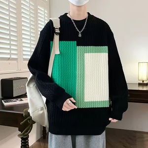 Suéter de punto trenzado con estampado de letras y degradado transpirable para hombre, estilo oversize, ropa urbana, jersey de invierno al por mayor - Product Image 3