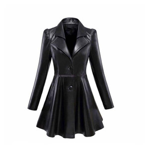 Elegante abrigo de cuero para mujer con textura suave y ajuste cómodo para colecciones de moda casual al aire libre. - Product Image 1