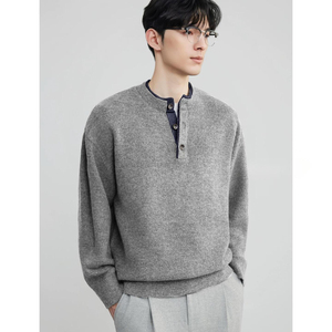 <b>Men's</b> Wholesale <b>Henley</b> Sweater <b>Long</b> <b>Sleeve</b> Knit Pullover Button Neck Warm Soft Casual Winter Sweater OEM ODM Apparel Manufacture - Product Image 3