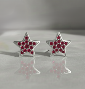 14KT Gold Natural Ruby Star Stud <b>Earrings</b> - Product Image 1
