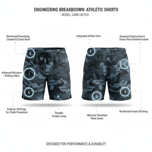 Shorts de sport camouflage personnalisés en polyester de haute qualité, séchage rapide, taille élastique, pour entraînement, course et fitness - Product Image 2