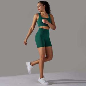 Ensemble de vêtements de sport sans couture pour hommes, option personnalisée sur le devant, soutien-gorge de sport, haut à manches longues, leggings taille haute, shorts, tenue d'entraînement 5 pièces - Product Image 4