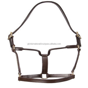 Double couche de licou en cuir marron cousu fantaisie avec plaque d'identification personnalisée sur la joue et boucles en laiton poli - Product Image 3