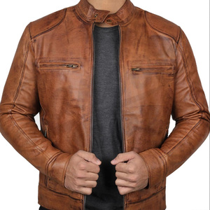 Veste en cuir pour moto pour hommes, veste zippée décontractée de style streetwear, veste vintage rétro pour motards, pour streetwear Fashi - Product Image 4