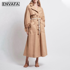 Vestes personnalisées avec logo, nouveau style tendance, trench-coat kaki à double boutonnage avec ceinture pour femmes, boutons de trench-coat avec ceinture - Product Image 1