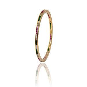 22K Yellow Oxidised Gold Plated Brass CZ Bangle <b>Red</b> Green White Wedding Channel Setting Indian Bridal Kada Bollywood Jewelry - Product Image 1
