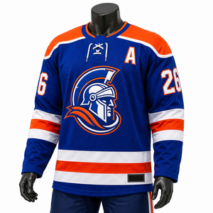 Maillots de hockey personnalisés en gros pour hommes, style professionnel, maille respirante, bleu roi, orange, uniforme d'équipe OEM - Product Image 3