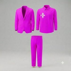 Traje de Pantalón y Chaqueta de Terciopelo Estilo Italiano para Hombre, Antiarrugas, Transpirable, Cierre de Botones, Diseño Plano Frontal, Viscosa/Poliéster - Product Image 1