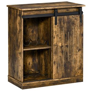 "Mango Wood Accent <b>Sideboard</b> Cabinet with Sliding Door & 6 Bottle Wine Storage for Villa" - Product Image 1