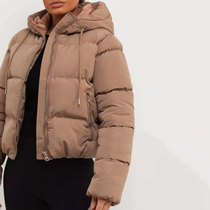 Women's Trendy Cropped Puffer <b>Jacket</b> Hooded Quilted Warm Winter Coat Zip-Up Drawstring Outwear Wholesale OEM Custom Logo - Product Image 6