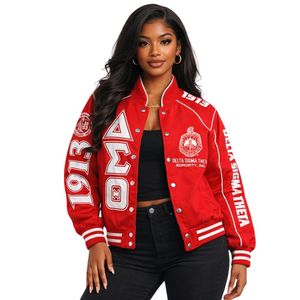 Delta Sigma Theta Red Racing Twill Jacket for Women Comfortable Fit Premium Fabric Greek Sorority Apparel Casual Wear - Product Image 1