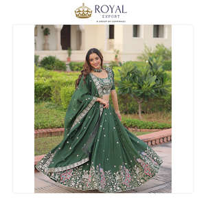 <b>Top</b> Quality Wedding Wear Indian Clothing Vichitra Silk Lehenga Choli with Zari Sequence Work Semi Stitch Lehenga Choli for Sale - Product Image 2