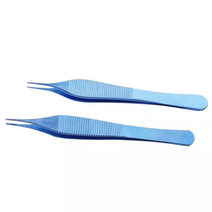 Pinces à tissus ophtalmiques en acier allemand bleu, pinces chirurgicales de précision Adson, fournisseur en gros - Product Image 1