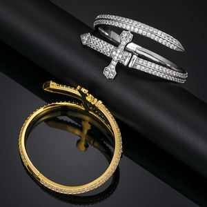 Luxury Gold Plated <b>Cuff</b> <b>Bracelet</b> With Diamond Cross Design Unisex Everyday Wear Jewelry - Product Image 4