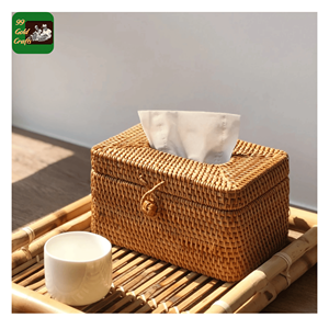 Boîte à mouchoirs en rotin, conçue à partir de matériau en rotin écologique pour le rangement des mouchoirs et un style intérieur rustique, fabriquée au Vietnam. - Product Image 1