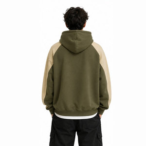 Sudadera con capucha de forro polar verde oliva para hombre, con manga raglán, bolsillo frontal y logotipo personalizado, corte informal, para otoño. - Product Image 5