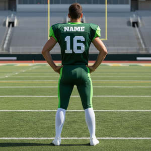 Nuevo Estilo, Uniformes de Fútbol Americano para Hombre, 100% Transpirables, Tela Personalizada, Cuello en V, Uniforme de Equipo, Color Verde Sólido - Product Image 6