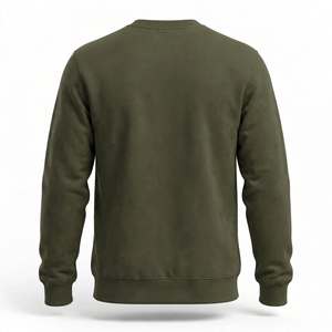 Sudadera de cuello redondo de algodón orgánico grueso con estampado gráfico personalizado, estilo vintage, para uso urbano, de forro polar grueso, color verde oliva. - Product Image 2