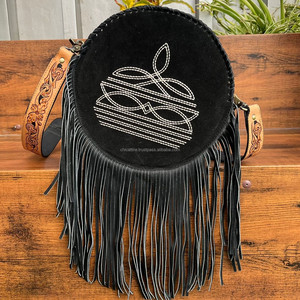2025 meilleur nouveau Design personnalisé point de botte usiné à la main en cuir suédé cercle bandoulière sac à franges pour les femmes rond sac à bandoulière - Product Image 4