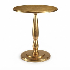 Table d'appoint ronde en laiton doré antique, table de chevet de luxe vintage en métal, table d'appoint décorative en aluminium pour coin de salon - Product Image 1