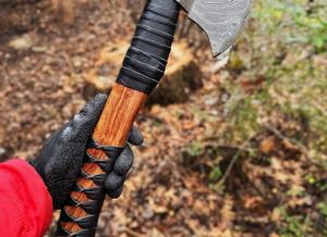 Handforged Damascus Steel <b>Axe</b> Ash Wood <b>Handle</b> Leather Sheath DIY Grade ODM Customized for Woodworking and Gifts - Product Image 4