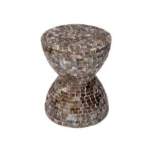 Warm Dark Brown Hourglass <b>Stools</b> Mother of Pearl Handcrafted Mosaic Small Side <b>Table</b> Living Room Bedroom Decor Use - Product Image 2