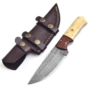 Custom Made OEM ODM Support DIY Damascus Steel Fixed Blade Drop Point Hunting Skinner <b>Knife</b> Vertical Carry Leather <b>Sheath</b> - Product Image 1