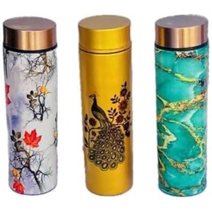 Botella de Agua Metálica con Diseño Floral de Tendencia, Roja, Portátil, para Viajes, con Tapa - Product Image 6