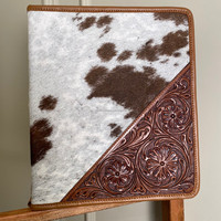 Custom Branded Hand Tooled Leather & Cowhide Portfolio Premium High Quality Document Case Business File Folder Ring Binder Cover