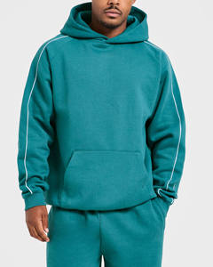 Conjunto Deportivo de Dos Piezas para Hombre, Sudadera con Capucha Extra Grande en Color Verde Azulado Intenso con Ribete, Ropa Deportiva Transpirable para Gimnasio - Product Image 6