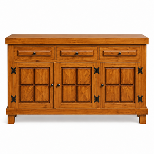 Buffet de style Shaker blanc en bois massif à 3 portes avec tiroirs et rangements pour salon - Product Image 4