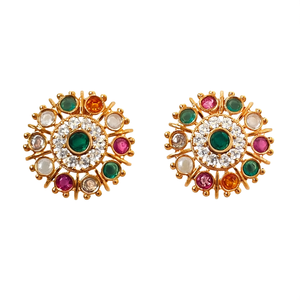 Navrathna Zinc Alloy Stud Earrings with Zircon Pearl Diamond & Amber-Geometric Heart Pattern for Party - Product Image 3