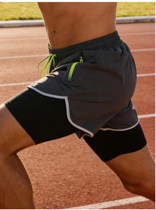 <b>Men's</b> Solid Color Quick Dry Cotton Knitted <b>Shorts</b> Side Stripe Elastic Waist Mid Length Casual Streetwear Style Drawstring - Product Image 2