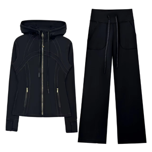 High Quality Women's Solid Full Length <b>Yoga</b> Training Suit Slim Fit <b>Jacket</b> High Waist Drawstring Nylon Gym Set Factory Direct - Product Image 6