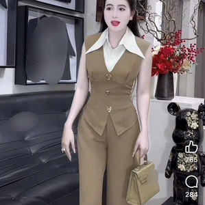 Ensemble deux pièces d'été pour femmes, vêtements confortables, mode naturelle, lavables, emballage personnalisé, fabriqué au Vietnam. - Product Image 3