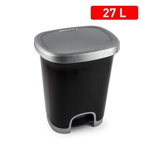 CUBO PEDAL 27L, Contenedor de Basura Negro con Tapa Plateada - Product Image 3