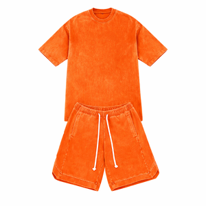 Ensemble 2 pièces décontracté pour homme : T-shirt en coton tricoté bleu uni et short d'été - Product Image 5