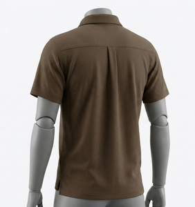 Men's Brown Polo Shirt Short Sleeve Turn-<b>down</b> Collar Regular Fit Solid Color All Seasons 100% Cotton - Product Image 3