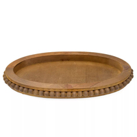 Plateau de service rond en bois naturel non fini avec bord perlé, pour contact alimentaire, usage résidentiel, fait main