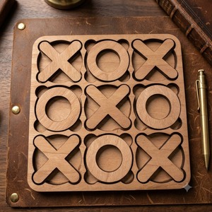 Juego de Tic Tac Toe de Madera Natural Hecho a Mano, Tablero de Juego Duradero con Piezas X y O Talladas, Decoración de Madera Natural para el Hogar, Juego de Estrategia - Product Image 1
