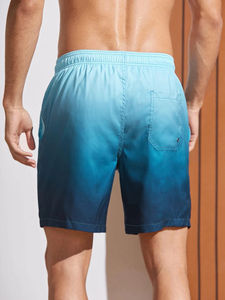 Shorts de bain et caleçons pour hommes à taille élastique avec cordon de serrage - Imprimé rayé, anti-UV, séchage rapide, en nylon/polyester, shorts de plage en maille - Product Image 2